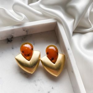Vintage 1980s Avant Garde Marble Clip Earrings